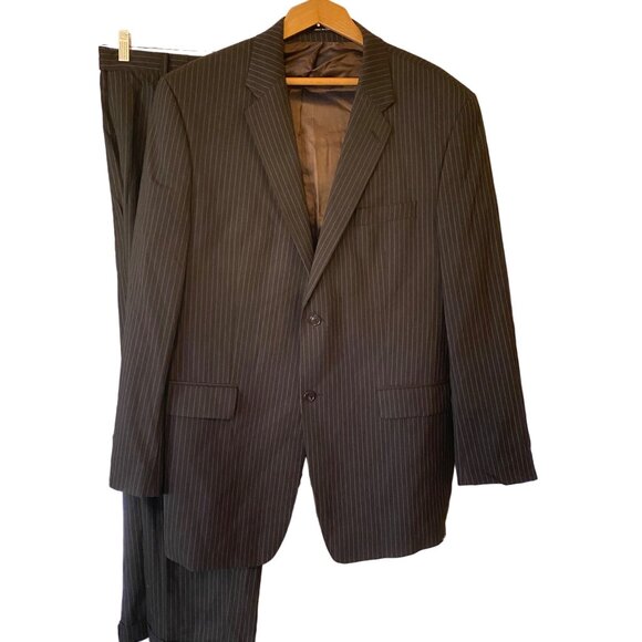 Men's Calvin Klein Brown Pin Stripe2 Piece Suit Set Coat 44/ Pants 40